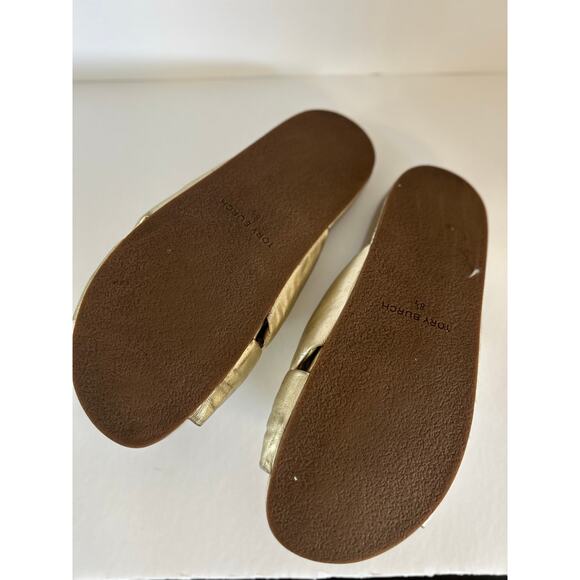 Tory Burch Logo Gold Puffy Knotted Slides Cloud Sandals Womens Shoes 8.5 - Picture 7 of 13